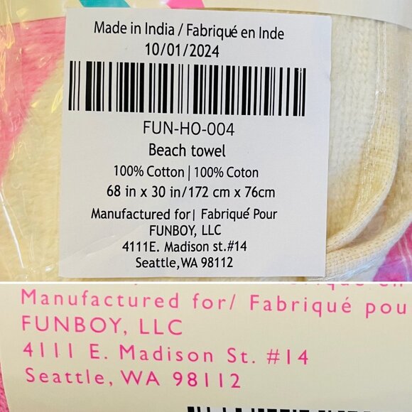 Funboy Poolside Leisure Club Beach Towel Cotton 68" x 30" Pink and White Waves - Picture 7 of 7